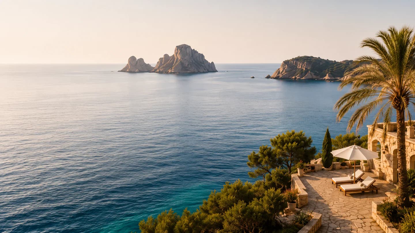 A yacht at anchor in the Balearic Islands