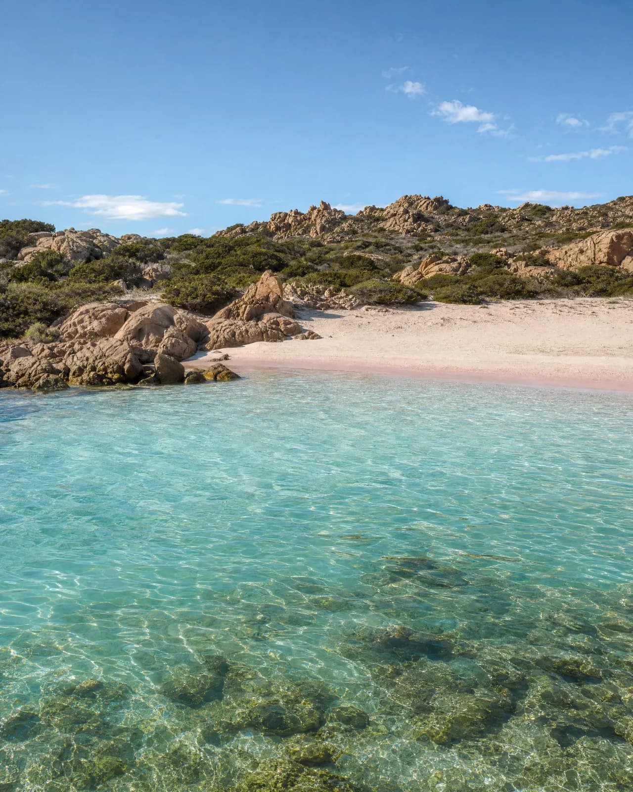 The pink beach of Budelli from the water