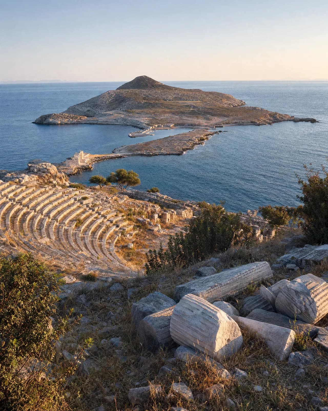 The ancient theater of Knidos above its twin harbors